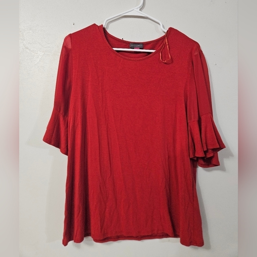 Vince Camuto Red Sheer Sleeve Blouse!